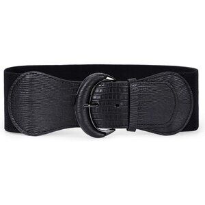 🆕Women Black Polyurethane Leather Stretchy Wide Waist Belt Elastic Hook Buckle